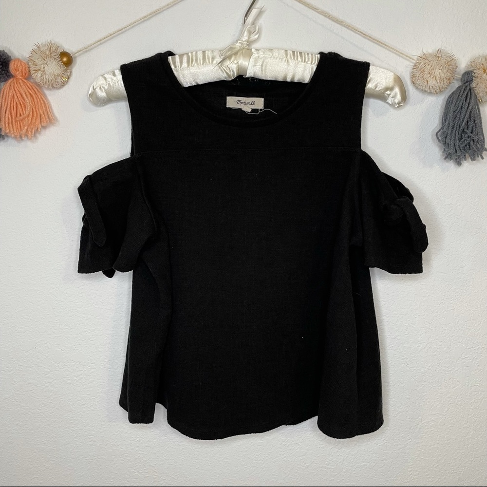 Madewell Skylar Black Cold Shoulder Knit Top Size S